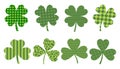 St Patricks Day Clover leopard and checkered. Shamrock ornament vector illustration